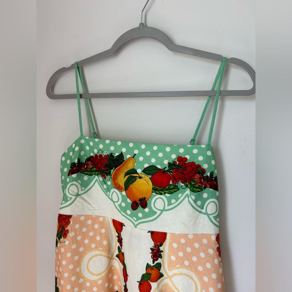 Caroline Constas peach green fruit Polka Dot linen blend Maxi Dress - Picture 5 of 7